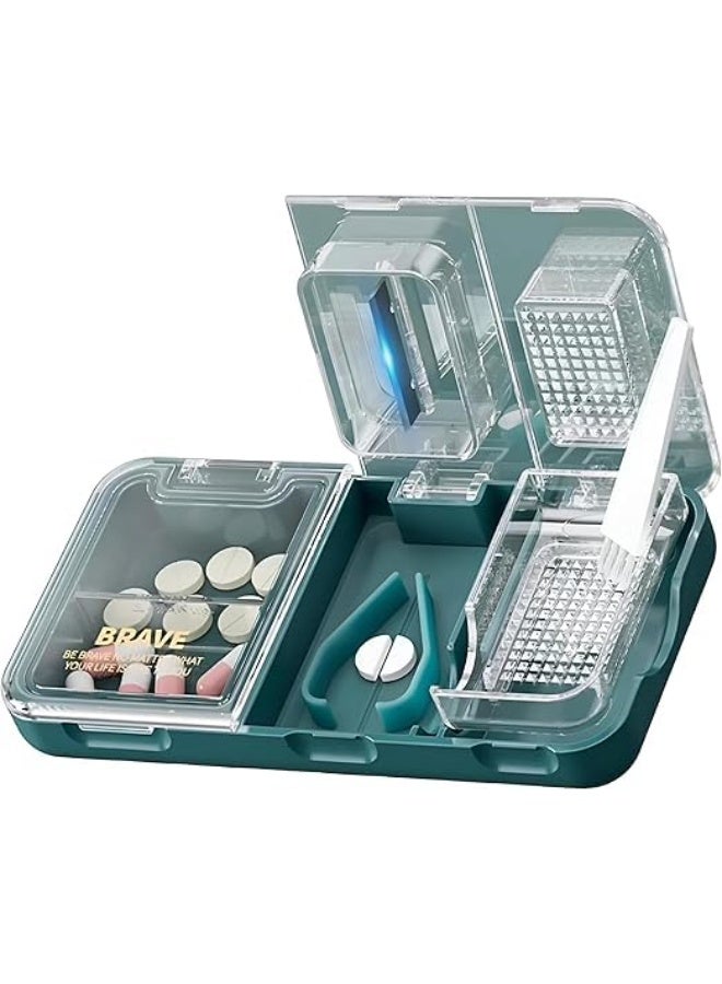 3 in 1 Pill Cutter and Crusher with Stainless Steel Blade and Storage Compartment, Includes Cleaning Brush - Image 1