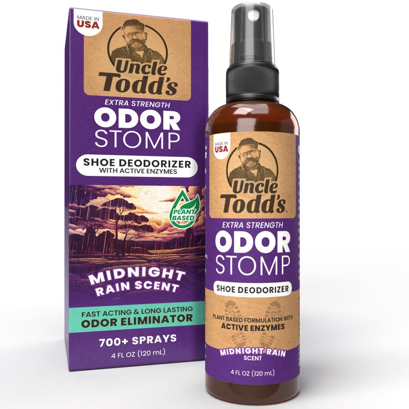Uncle Todd's Shoe Deodorizer Spray - Proven & Powerful Enzyme Formula Spray for Shoe Odor Elimination in All Footwear (Midnight Rain) - Image 1