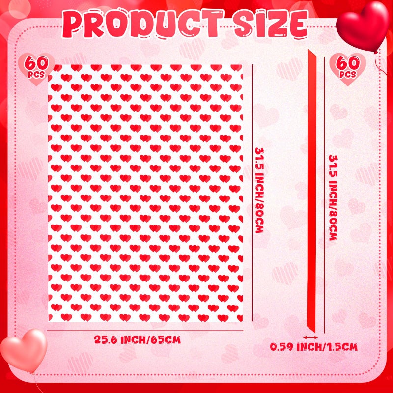 Tenceur 60 Pcs Giant Valentine's Day Heart Clear Cellophane Gift Bags with Red Ribbons - Large 25.6 Ã— 31.5 Inches Valentine's Day Plastic Basket Wrapping for Gifts, Crafts, Dolls, and Toys - Image 3