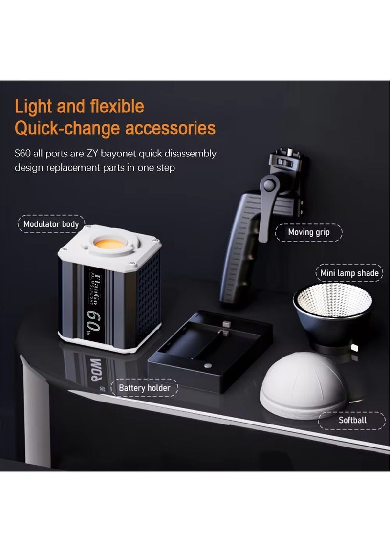 Verci Tri-Color LED Video Light 60W COB Photography Light 2800K-6800K for Live Streaming Home Studio Comercial Photography  - Image 5