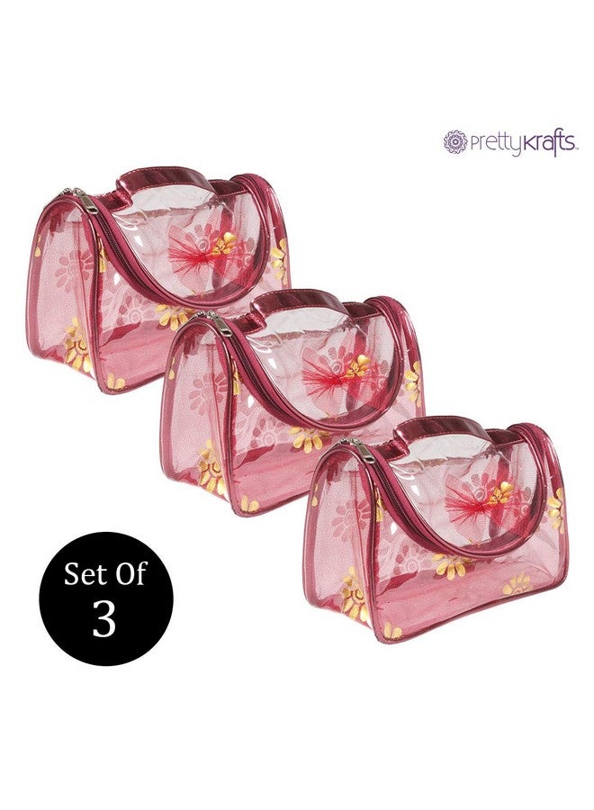 بريتي كرافتس مجموعة مستحضرات التجميل/مجموعة أدوات التجميل/مجموعة المجوهرات/مجموعة المكياج من PrettyKrafts، (عبوة من 3 قطع) باللون العنابي - Image 2