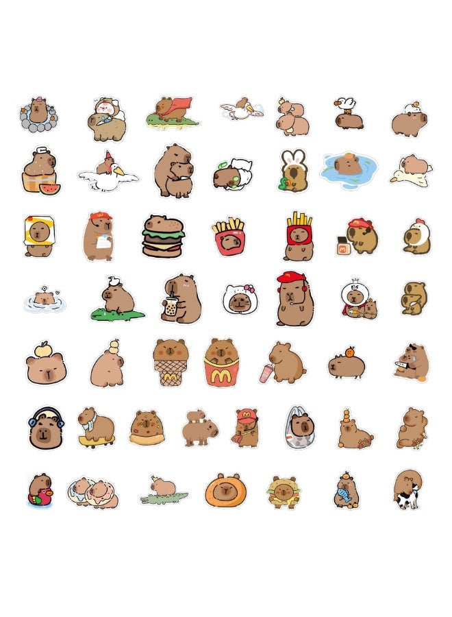 NIBEMINENT 50 Pcs Cartoon Kapibala Deco Kit Waterproof Stickers, High Definition Printing Bright Colors, Suitable for Laptop Skateboard Luggage Water Bottle Guitar DIY - Image 2