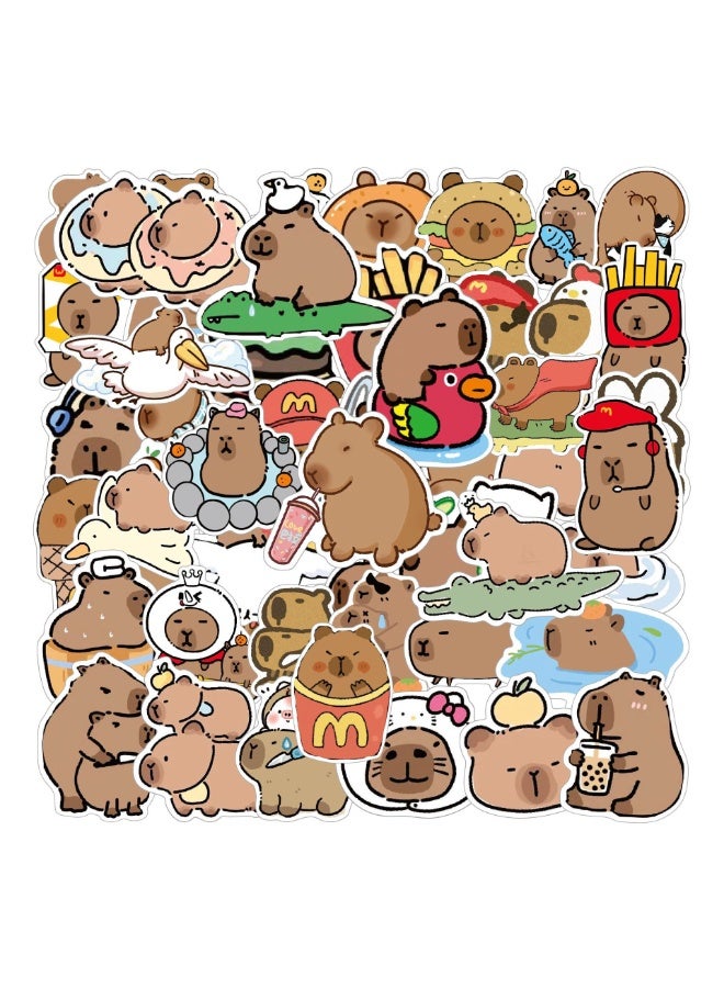 NIBEMINENT 50 Pcs Cartoon Kapibala Deco Kit Waterproof Stickers, High Definition Printing Bright Colors, Suitable for Laptop Skateboard Luggage Water Bottle Guitar DIY - Image 1