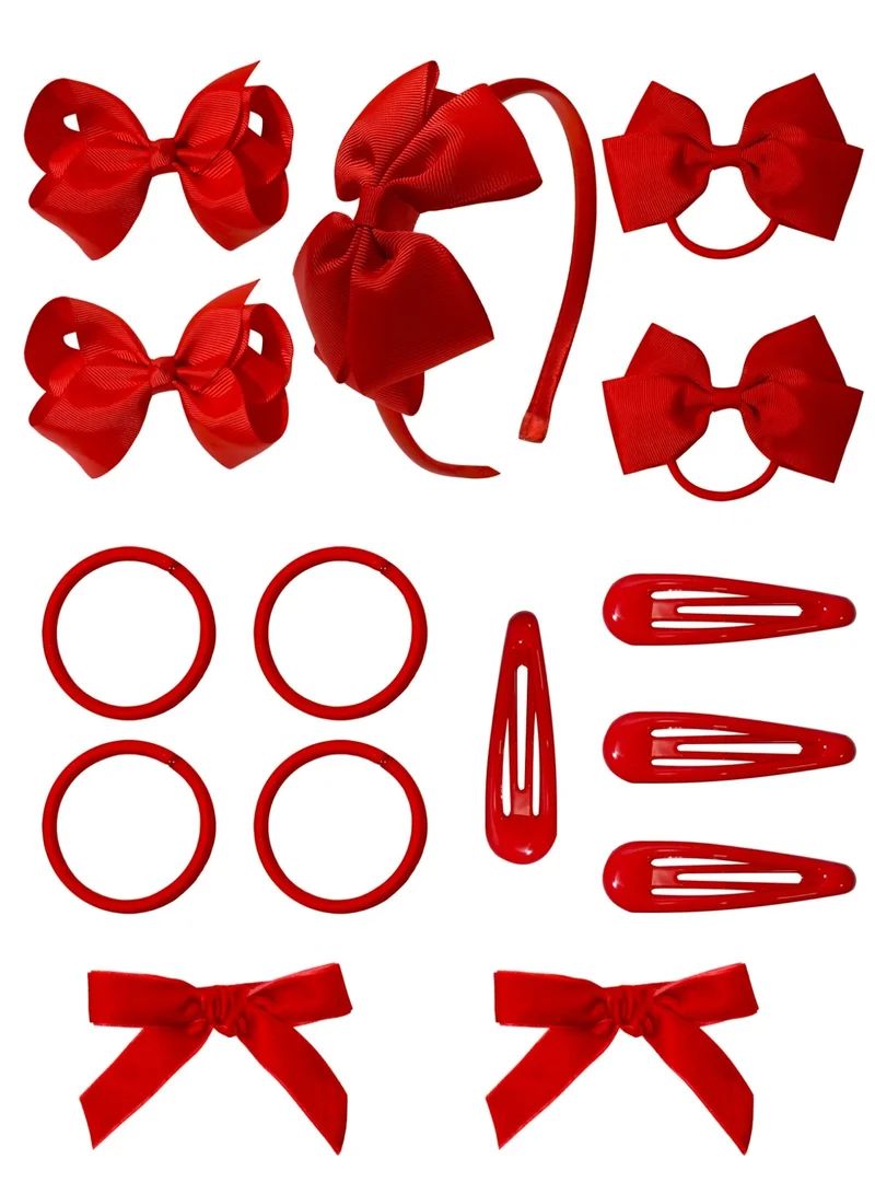 School Essentials Hair Accessories set– Girls' School Uniform Headband for Toddlers & Children, Comfortable Hair Accessory for School, Daily Wear, Parties & Special Occasions - RED