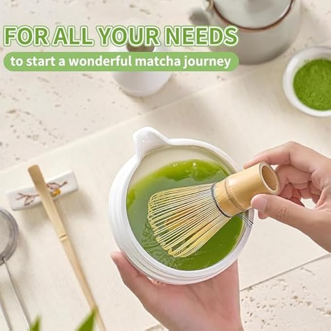 HIKKY 4 Pcs Matcha Whisk Set Ceramic Matcha Kit Includes Matcha Bowl Matcha Whisk And Holder Bamboo Scoop Gift For Matcha LoverFriendFamily - Image 5