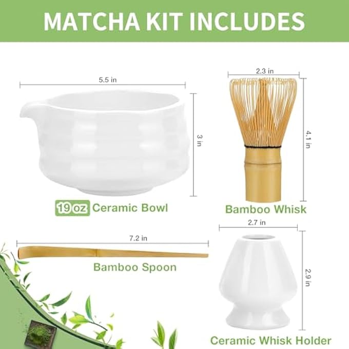HIKKY 4 Pcs Matcha Whisk Set Ceramic Matcha Kit Includes Matcha Bowl Matcha Whisk And Holder Bamboo Scoop Gift For Matcha LoverFriendFamily - Image 3