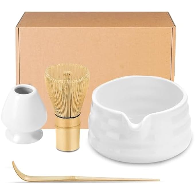 HIKKY 4 Pcs Matcha Whisk Set Ceramic Matcha Kit Includes Matcha Bowl Matcha Whisk And Holder Bamboo Scoop Gift For Matcha LoverFriendFamily - Image 2