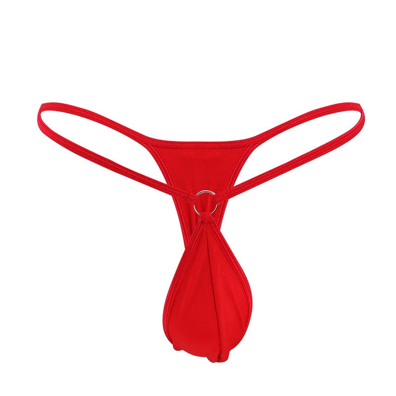 Sexy Mini Mens Thong Simple Personalized Iron Ring Fashionable Low Waist Cross-border Mens T-pants Swimsuit Underwear Red 