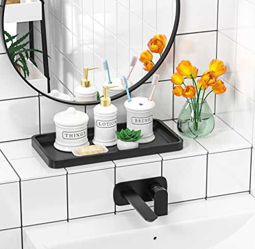Weenson Bathroom Vanity Tray for Countertop - Bamboo Organizer Tray for Dresser Tops, Toilet, Perfume Small Decorative Wood Tray for Home Decoration 11.4” L x 6.1” W x 0.7” H (Black) - Image 2