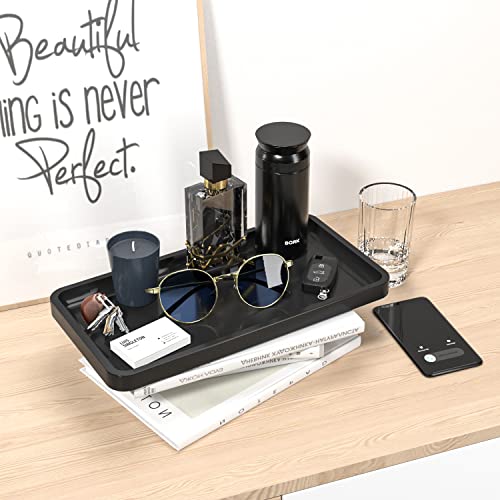 Weenson Bathroom Vanity Tray for Countertop - Bamboo Organizer Tray for Dresser Tops, Toilet, Perfume Small Decorative Wood Tray for Home Decoration 11.4” L x 6.1” W x 0.7” H (Black) - Image 3