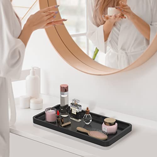 Weenson Bathroom Vanity Tray for Countertop - Bamboo Organizer Tray for Dresser Tops, Toilet, Perfume Small Decorative Wood Tray for Home Decoration 11.4” L x 6.1” W x 0.7” H (Black) - Image 4