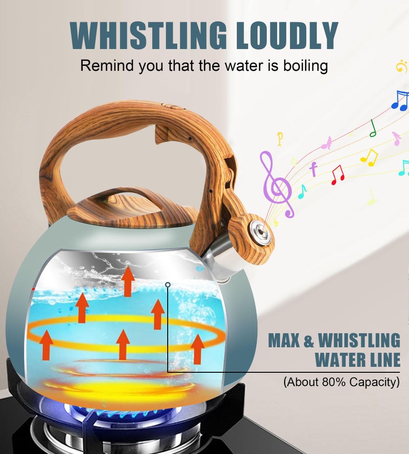 Foedo Tea Pot, 3.2Qt Tea Kettle Stovetop, Food Grade Stainless Steel Tea Kettle,Suitable for Various Heat Sources,One-Button Switch (Grayish Blue Gradient) - Image 3