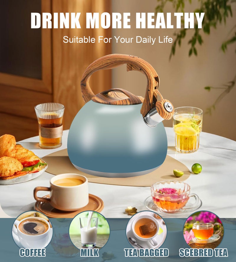 Foedo Tea Pot, 3.2Qt Tea Kettle Stovetop, Food Grade Stainless Steel Tea Kettle,Suitable for Various Heat Sources,One-Button Switch (Grayish Blue Gradient) - Image 5