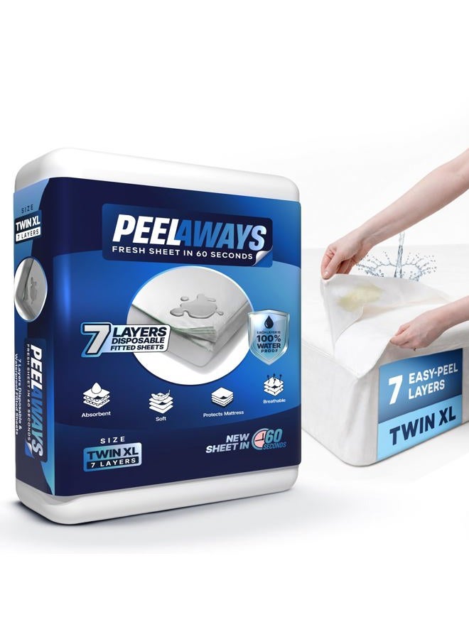 PEELAWAYS Dorm-A-Peel Disposable Fitted Bed Sheets Twin XL Size | 7-Layer Soft, Absorbent, Incontinence Mattress Pad | Breathable, Waterproof, Disposable Bed Pad - Image 1