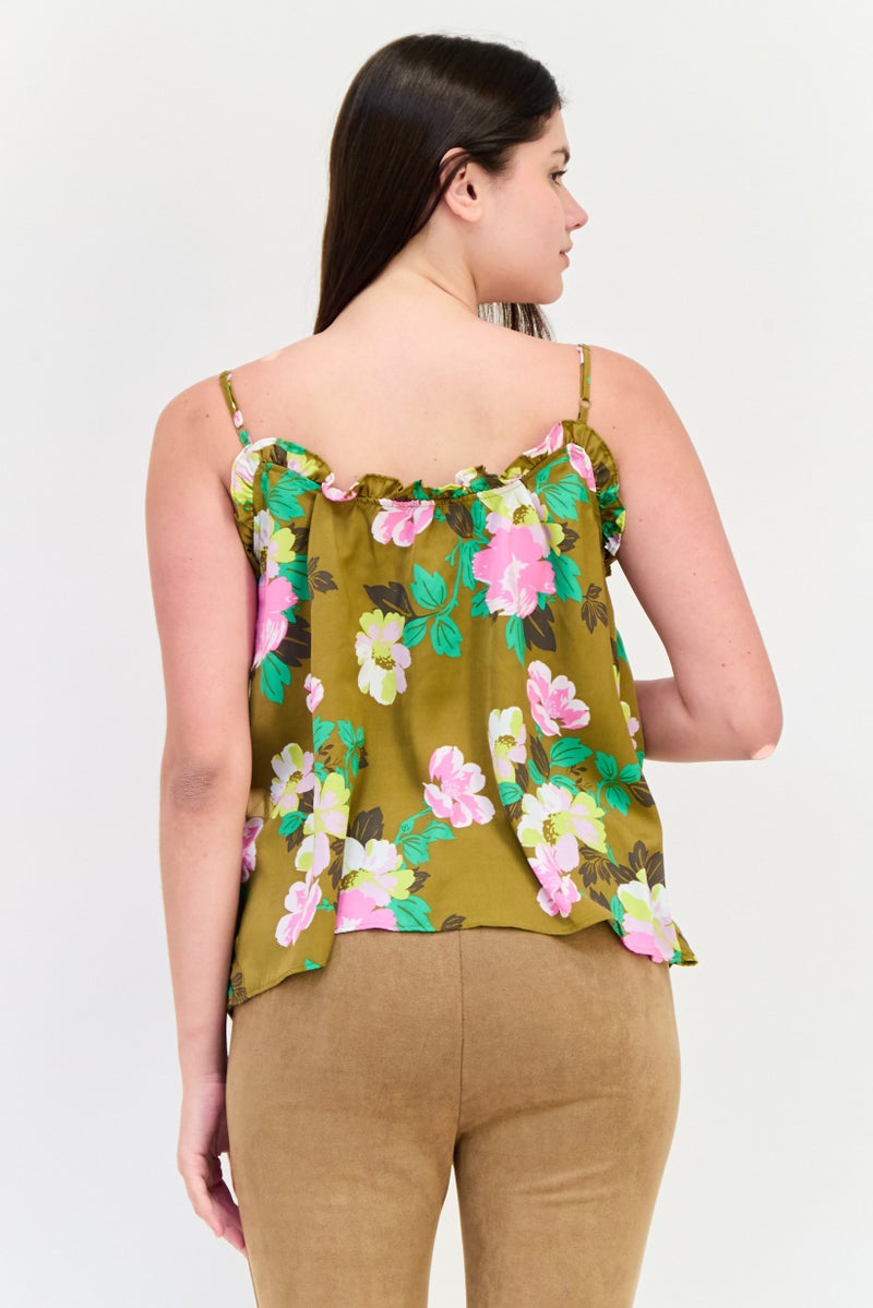 Aerie Women Ruffle Neck Floral Print Tank Top, Multicolor - Image 3