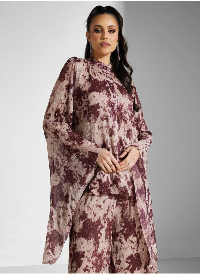 Golden Apple Button Detail Printed Top And Set
