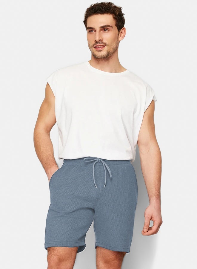 trendyol Slim Fit Textured Waffle Elastic Waist Drawstring Shorts - Image 1