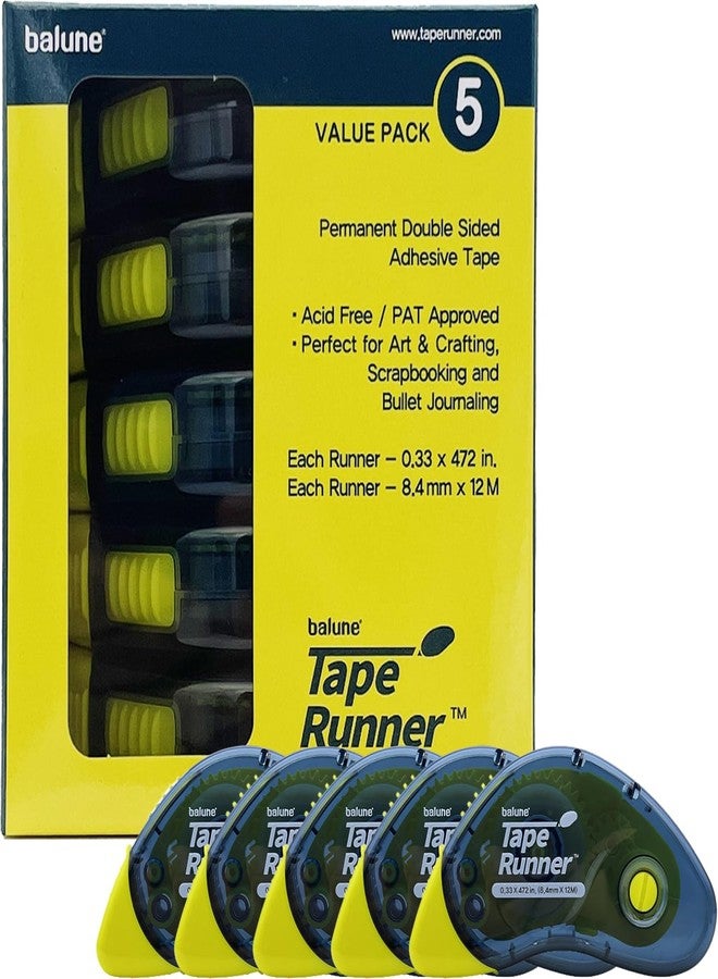 Tape Runner - Double Sided Adhesive with Dispenser Roller Included - Acid Free, Sticky, Clear & Transparent - Ideal for Scrapbooking, Crafts & More - Boomerang (417 inches per cartridge), 5 Cartridges - Image 1