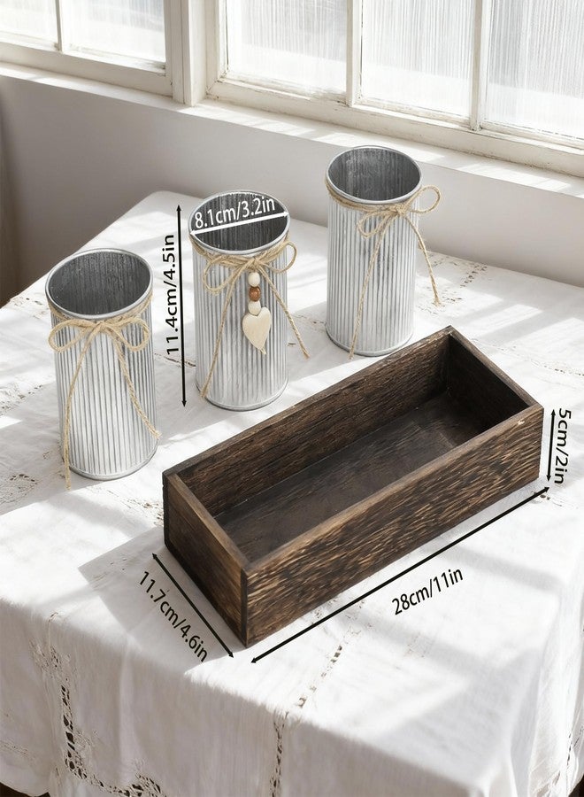 CANCLEAR Rustic Farmhouse 3-Piece Artificial Eucalyptus Centerpiece - Wooden Tray with 3 Galvanized Metal Pots & Faux Greenery - Table Decor for Dining Room, Kitchen, Living Room, Bathroom, Office - Image 4