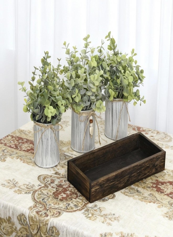 CANCLEAR Rustic Farmhouse 3-Piece Artificial Eucalyptus Centerpiece - Wooden Tray with 3 Galvanized Metal Pots & Faux Greenery - Table Decor for Dining Room, Kitchen, Living Room, Bathroom, Office - Image 3