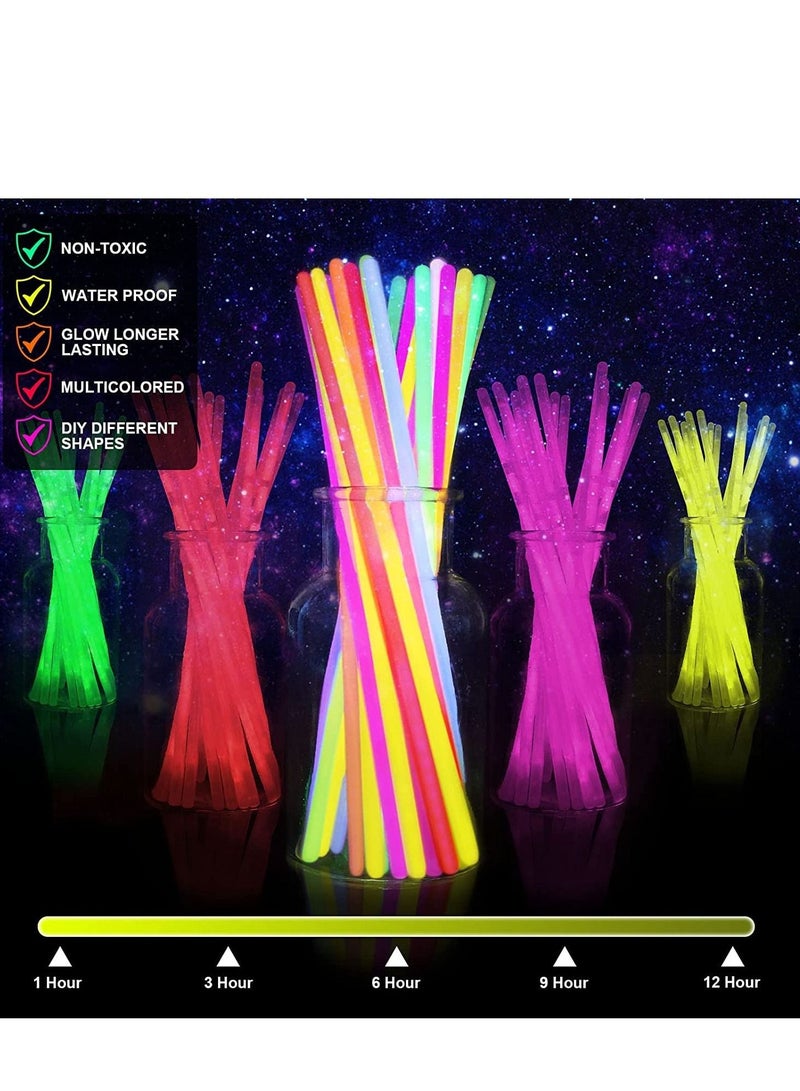 MIXDE 100 Glow Sticks Party Pack 8 Inch With Connectors To Make Neon Bracelets,Necklaces,Eye Glasses And Balls For Party Supplies  - Image 2