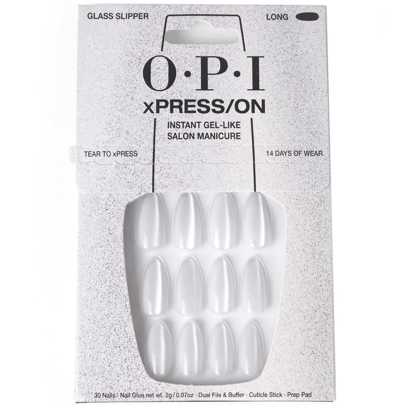 OPI xPRESS/ON Glass Slipper | Velvet White Long Almond Press On Nails | With Nail Glue | Long Lasting, Reusable, Non-damaging - Image 1