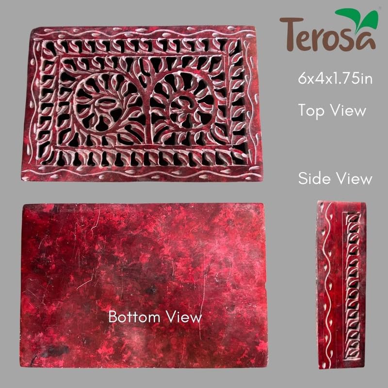 Terosa Shilp Jewellery Box or Decorative Box or Gift Box or Treasure Box Rusty Red 6x4x175in Std Handmade Soapstone Perfect for Rings Earrings and Small Treasures - Image 4