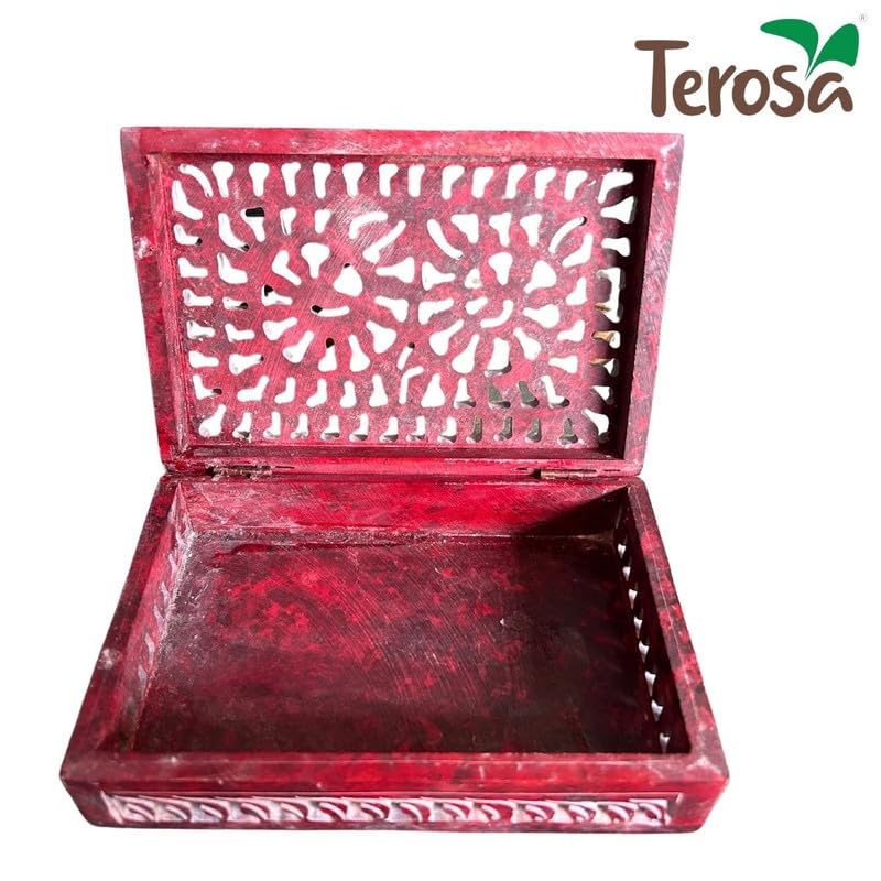 Terosa Shilp Jewellery Box or Decorative Box or Gift Box or Treasure Box Rusty Red 6x4x175in Std Handmade Soapstone Perfect for Rings Earrings and Small Treasures - Image 2