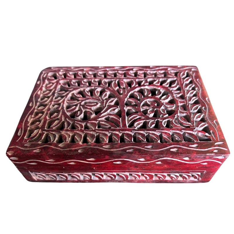 Terosa Shilp Jewellery Box or Decorative Box or Gift Box or Treasure Box Rusty Red 6x4x175in Std Handmade Soapstone Perfect for Rings Earrings and Small Treasures - Image 1