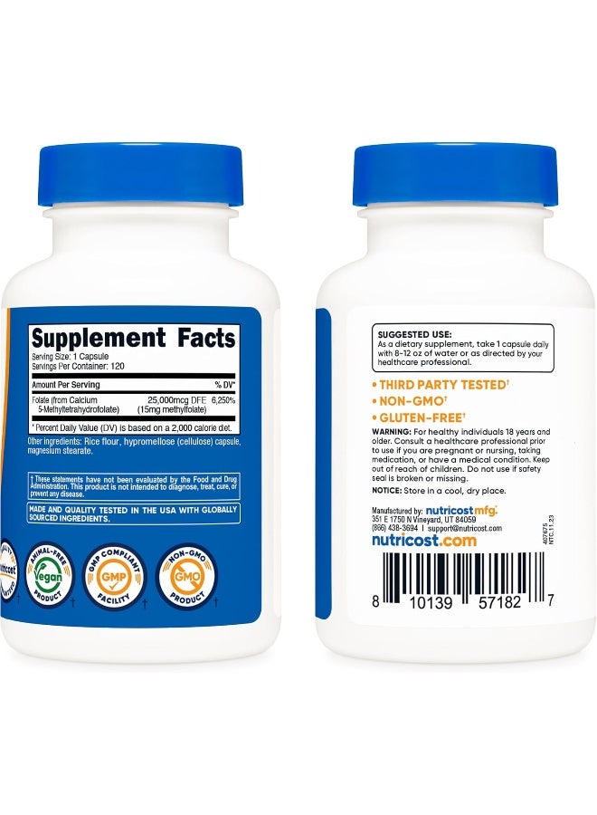 Nutricost كبسولات L-ميثيلفولات 15 ملغ، 120 عدًّا - Image 4