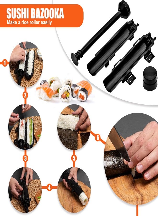 SmileTools Sushi Making Kit, Sushi Roller, Sushi Bazooka, Sushi Maker, Bamboo Sushi Rolling Mat For Beginners (Black) - Image 2