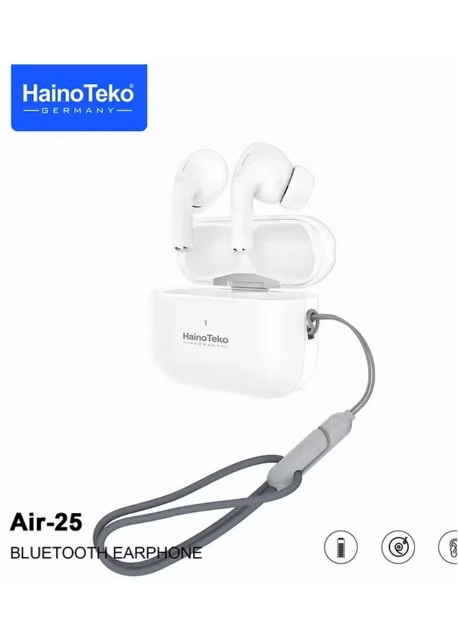 Haino Teko Wireless AIR-25 In-Ear Bluetooth Earphone | Premium Sound Quality, Free Cover with Hook, Compatible with iOS & Android, Comfortable & Lightweight, White - Image 2