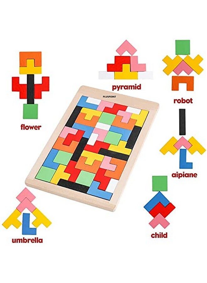 PLUSPOINT Brain Teasers Wooden Puzzles Pack of 4 Brain Toy Russian Tangram Colorful Jigsaw Game Wood Puzzles Montessori Intelligence STEM Educational Gift for Baby Toddlers Kids Age 3+ Years - Image 2