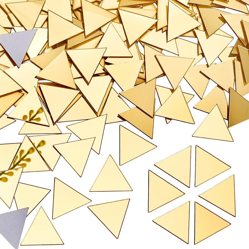 PH PandaHall PH PandHall 200pcs Triangle Mirrors for Crafts 1 Inch Self Adhesive Mirror Tiles Golden Acrylic Mirror DIY Mosaic Mirror Small Mirror Wall Stickers for Crafts Arts DIY Projects Framing Decor - Image 2