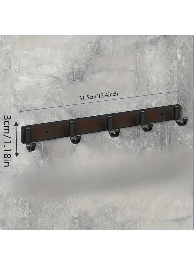 5 Hook Heavy Duty Black Aluminum Wall Mounted Rack For Towels Clothes Coats - Image 1