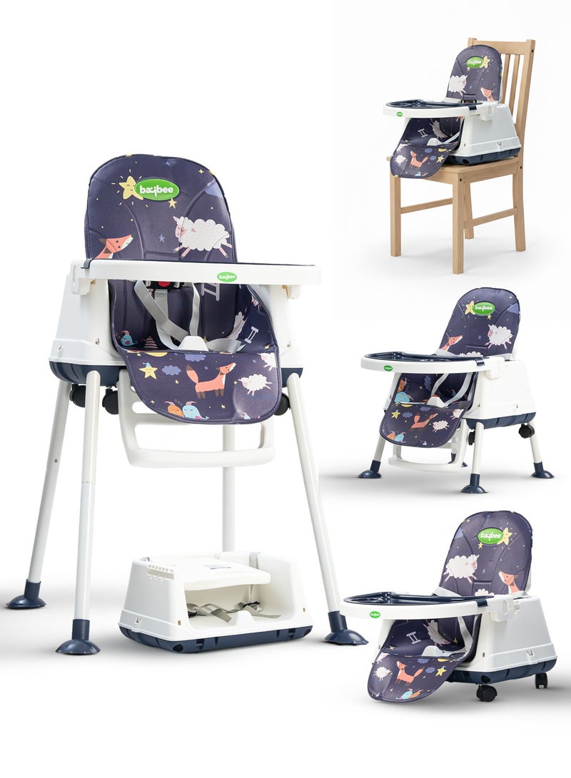 BAYBEE 7 In 1 Nuvella Convertible Baby High Chair For Kids With Adjustable Height And Footrest Baby Chair Toddler Feeding Chair Booster Seat With Food Tray, Wheels &  Safety Belt Kids High Chair For Baby Toddlers 6 Months To 4 Years Navy Blue - Image 1