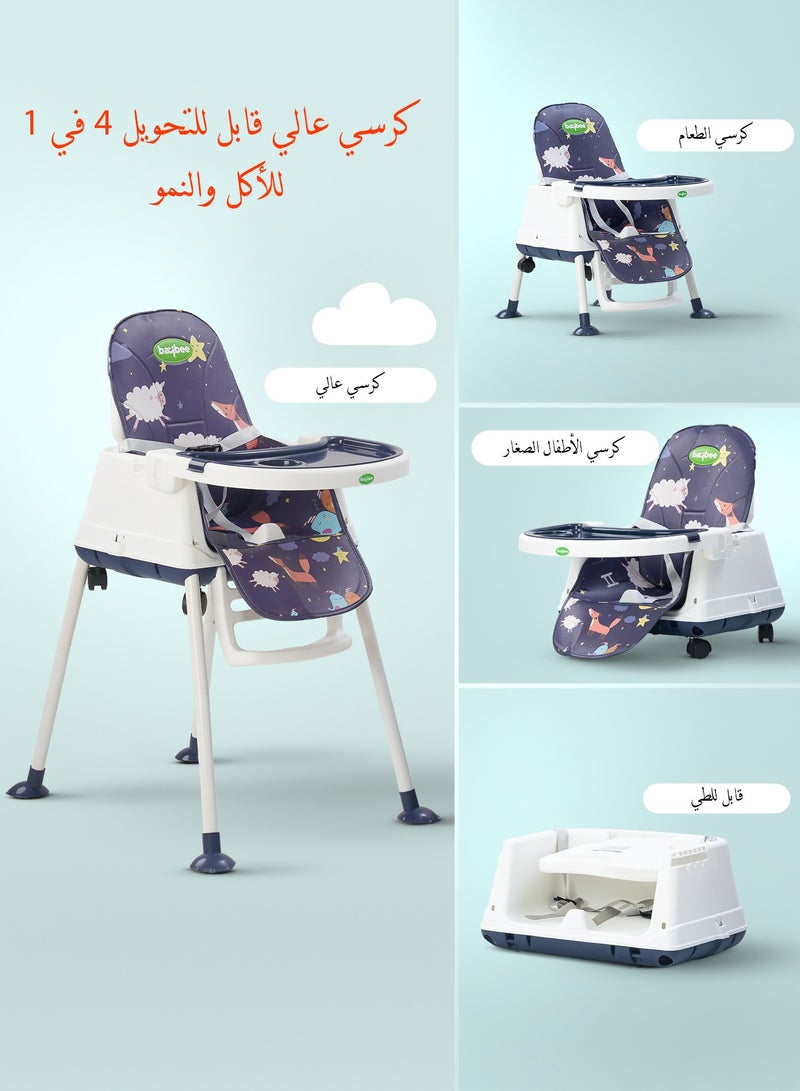 BAYBEE 7 In 1 Nuvella Convertible Baby High Chair For Kids With Adjustable Height And Footrest Baby Chair Toddler Feeding Chair Booster Seat With Food Tray, Wheels &  Safety Belt Kids High Chair For Baby Toddlers 6 Months To 4 Years Navy Blue - Image 3