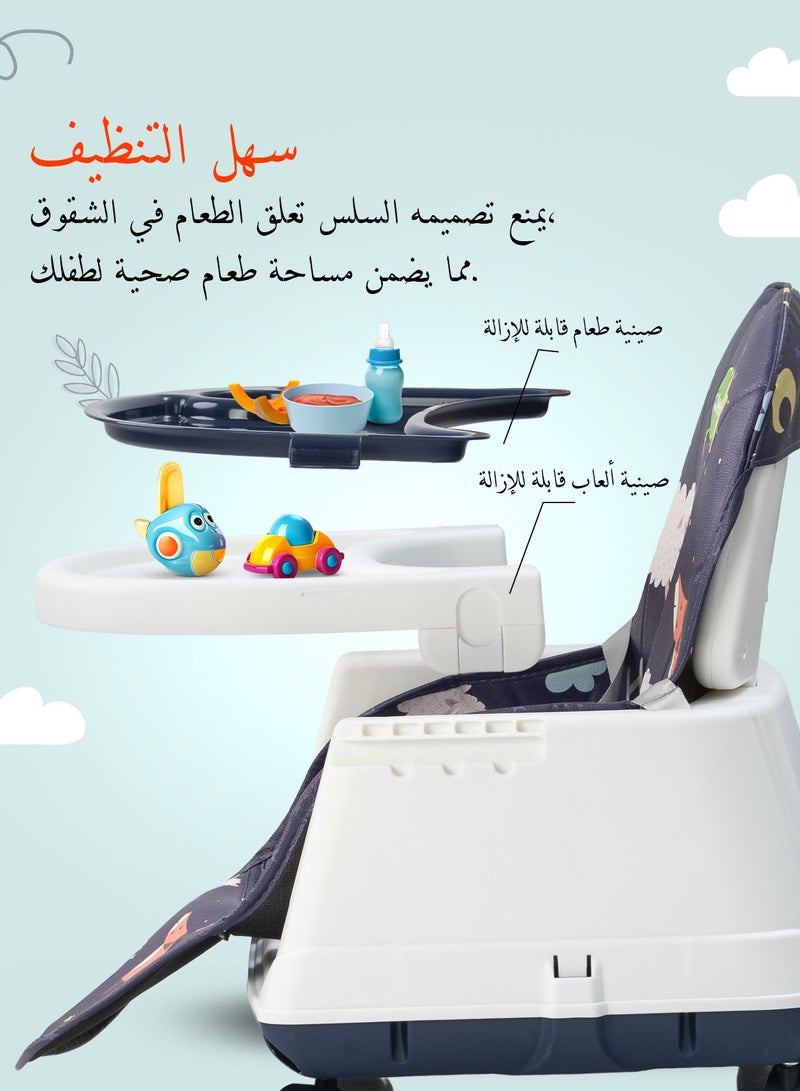 BAYBEE 7 In 1 Nuvella Convertible Baby High Chair For Kids With Adjustable Height And Footrest Baby Chair Toddler Feeding Chair Booster Seat With Food Tray, Wheels &  Safety Belt Kids High Chair For Baby Toddlers 6 Months To 4 Years Navy Blue - Image 4