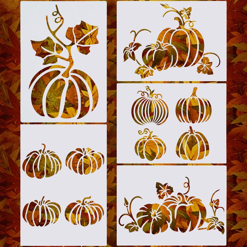 Clabby 5 Sheets Thanksgiving and Fall Stencils for Painting on Wood Large Pumpkin Reusable Stencils Fall Art Painting Template for Windows Wall DIY Crafts Decorations117 x 83 Inch