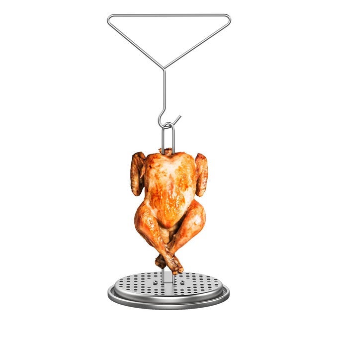 TURKEY FRYER RACK KIT VERTICAL CHICKEN ROASTING STAND CHICKEN RACK ROASTER WITH LIFTER HOOK HOLDER BASE FOR DEEP FRY POT