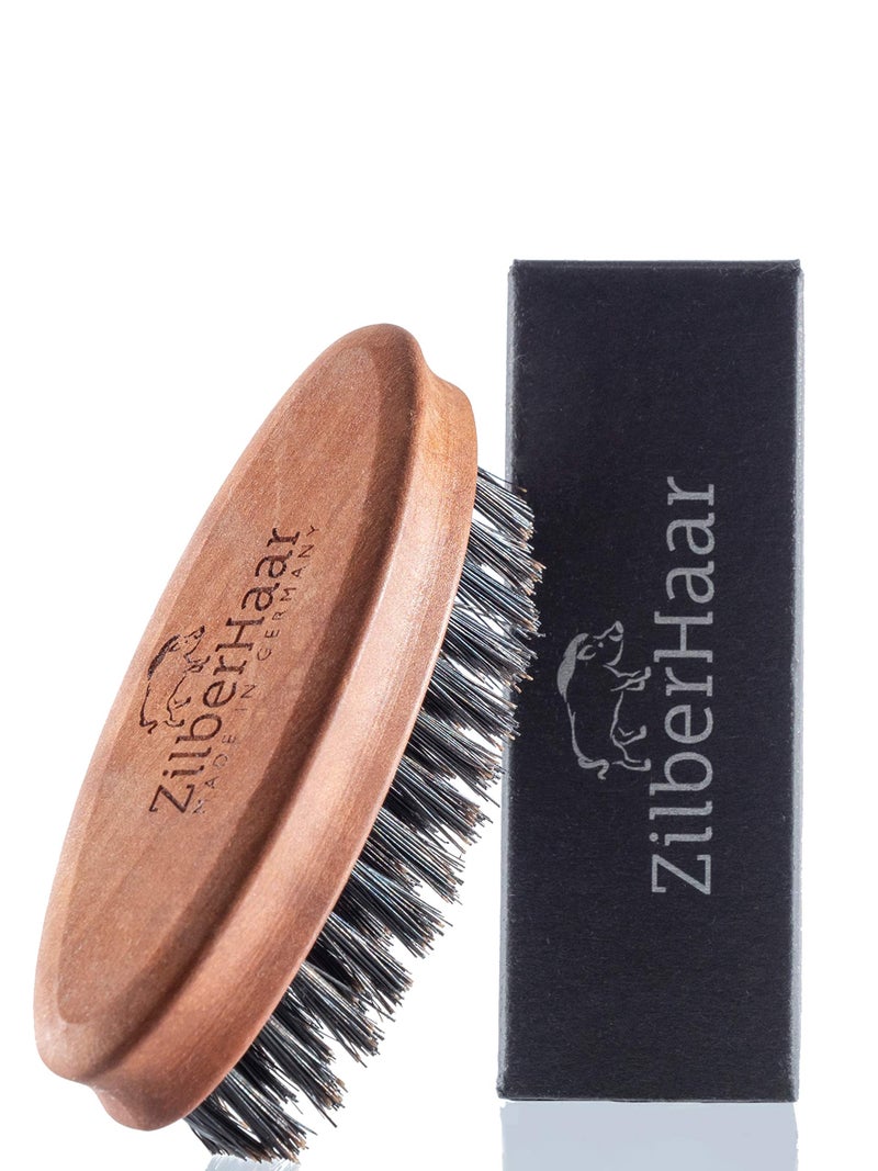 ZilberHaar Pocket Mustache and Beard Brush - Stiff Boar Bristles Small Brush - Perfect Beard Grooming Tool - Relieves beard itch - Short and Medium - Made in Europe - Image 1