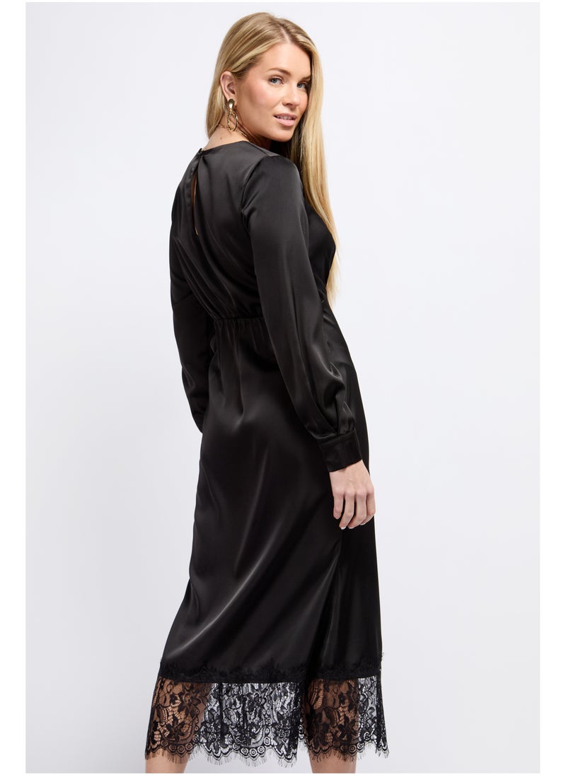 Little Mistress - Puff Sleeve Lace Detail Midaxi Dress - Image 1