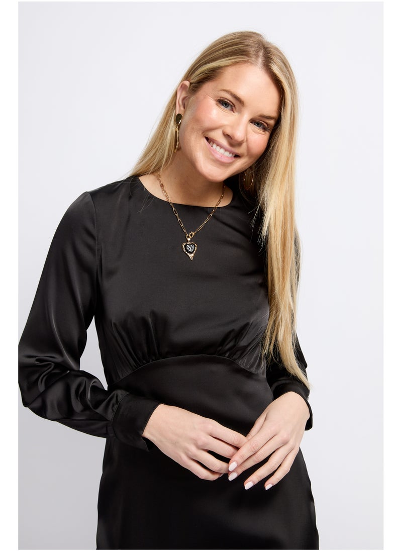Little Mistress - Puff Sleeve Lace Detail Midaxi Dress - Image 1