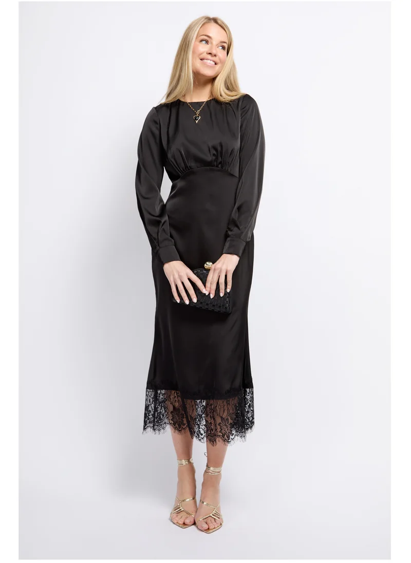 Little Mistress Puff Sleeve Lace Detail Midaxi Dress