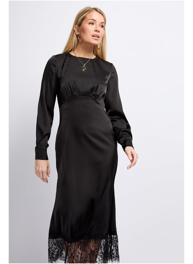 Little Mistress - Puff Sleeve Lace Detail Midaxi Dress - Image 1