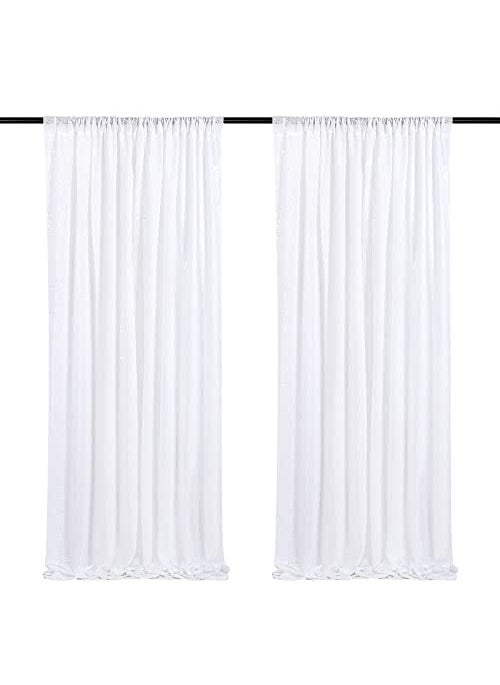 SoarDream White Sequin Backdrop Curtains 2 Pieces 2FTx8FT Glitter Background Sparkly Party Backdops for Christmas Party Wedding Stage Photography Decorations 