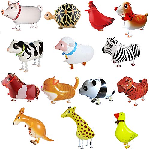 SOTOGO 14 Pieces Walking Animal Balloons Pet Balloons Farm Animal Balloon Toys Air Walkers for Kids Gift Birthday Party Decor - Image 1