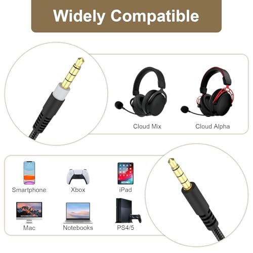 Toeasor 3.5mm Audio Jack Stereo Cloud Alpha Cable Aux Cord Game Headset Cable Wire Compatible with HyperX Kingston Cloud Alpha and Cloud Mix Gaming Headset, 5ft (No Mic) - Image 2