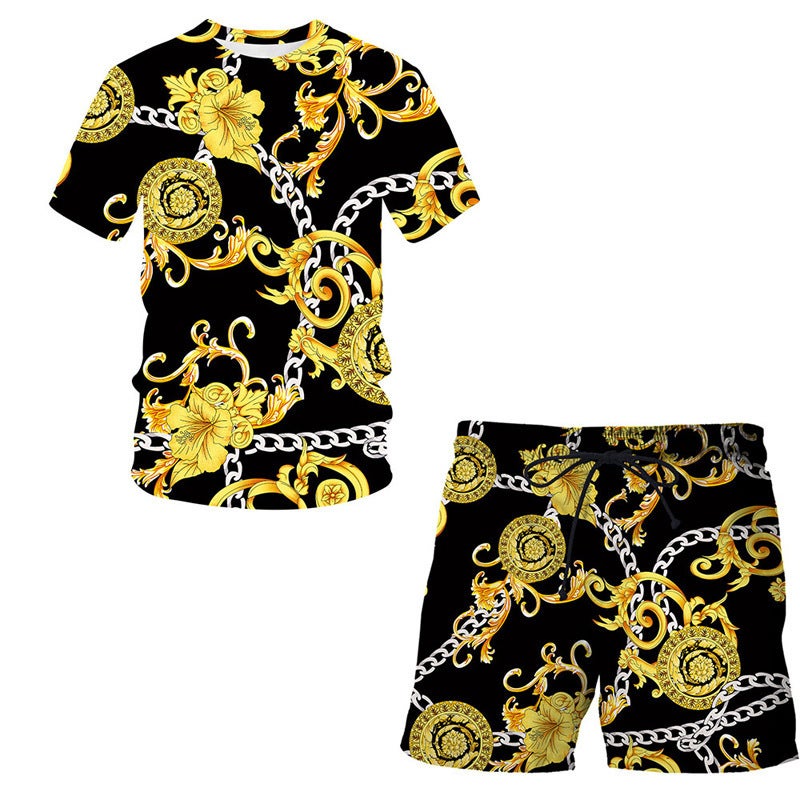European Code Hawaii Seaside 3D Printing Men'S Casual Loose Suit Beach Short Sleeve Shorts - Image 1