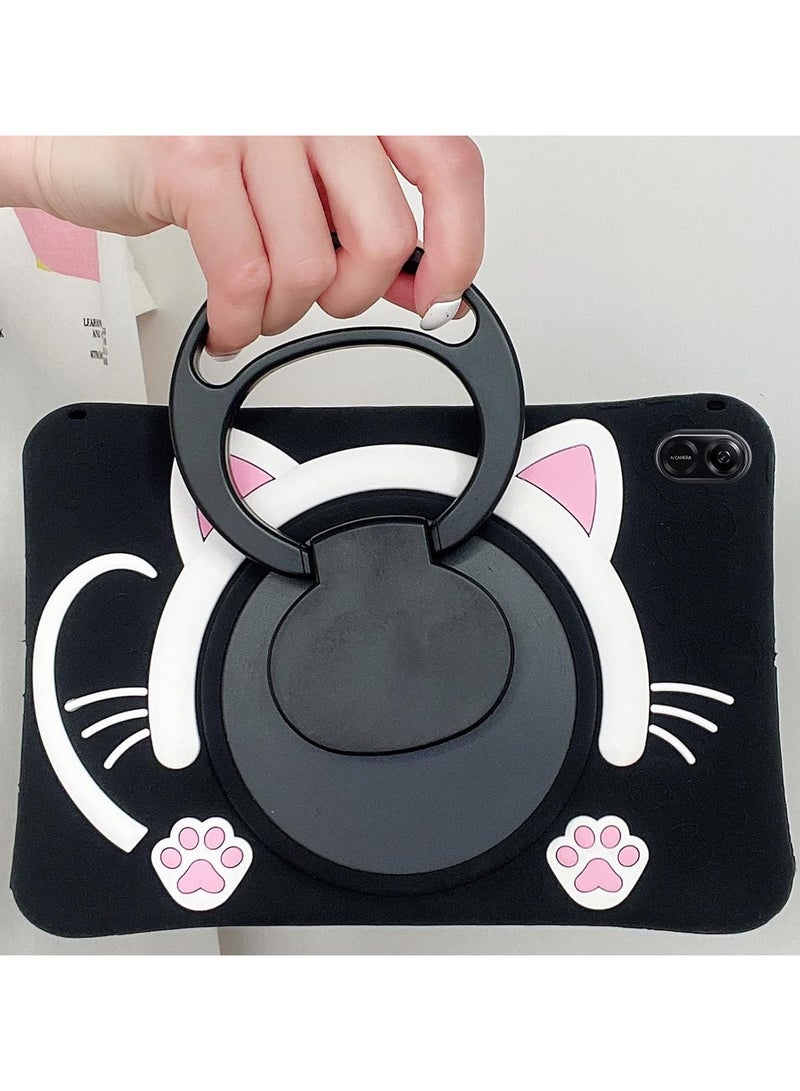 Case Compatible with Honor Pad X9 /X8 PRO Tablet 11.5 Inch 2023 Cover, Cute Cat Kids Case with 360° Rotating Handle Kickstand Shockproof Rugged Heavy Duty Kids Friendly Tablet Cover, Black